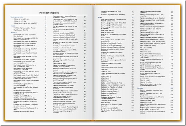 Index par chapitre automatique dans livres de recettes